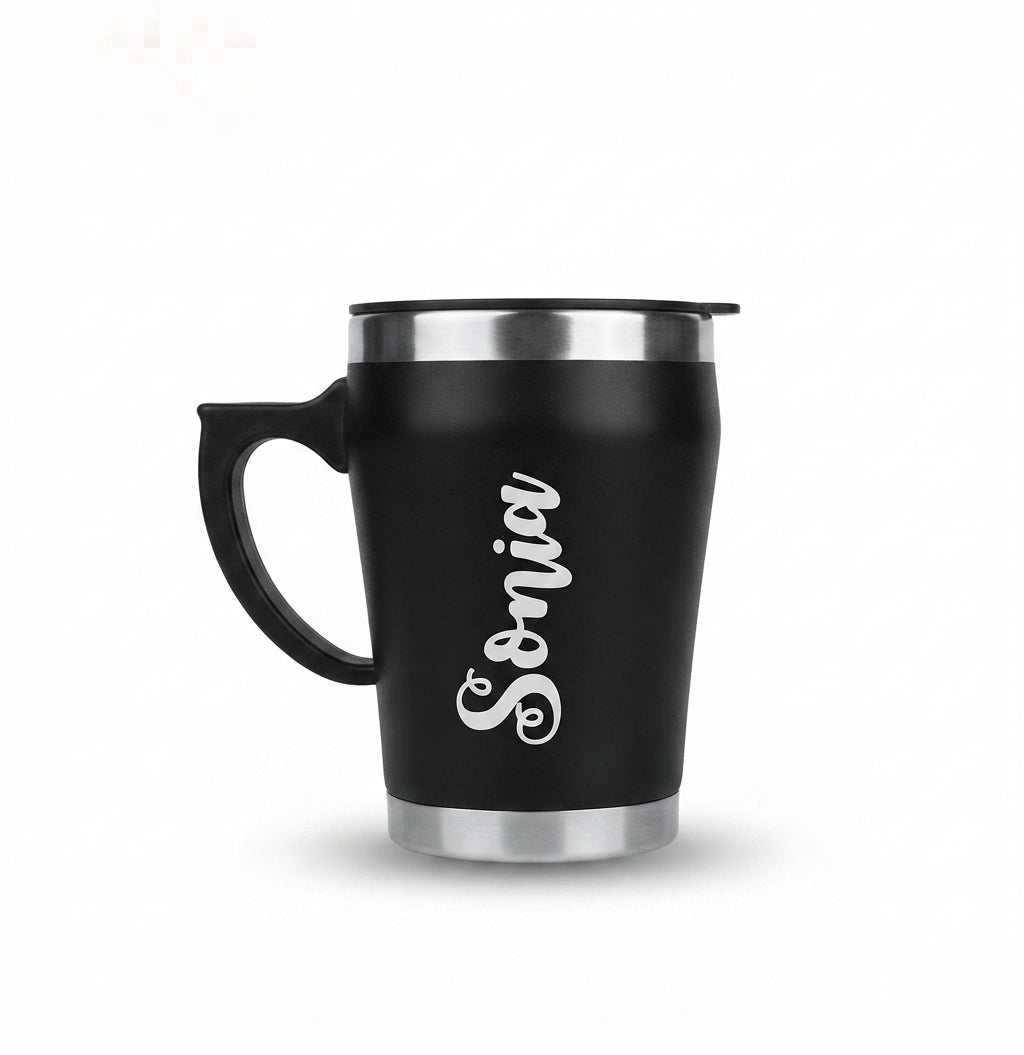 Steel base corporate coffee mug with handle branded for bulk gifting