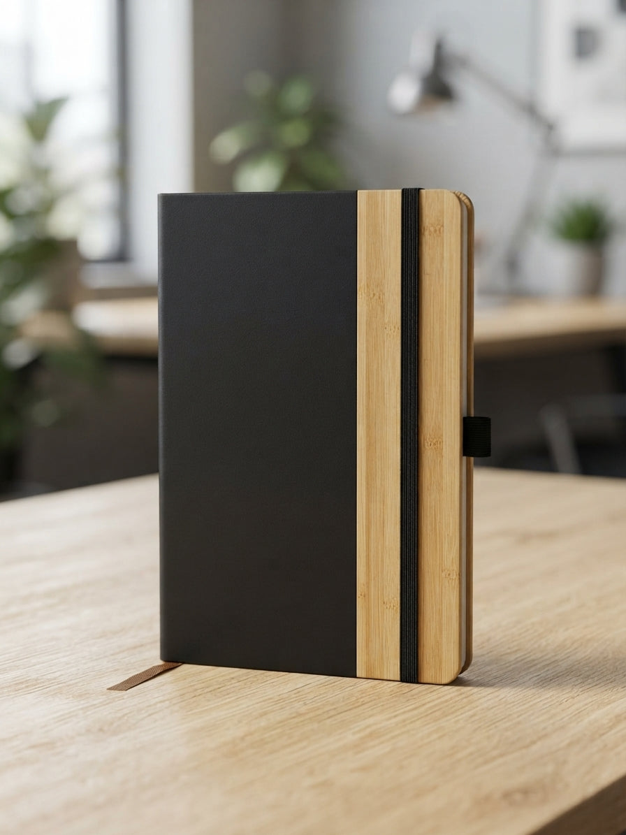 PU Notebook with Bamboo Strip - lifestyle - Meru Trophy corporate gifting