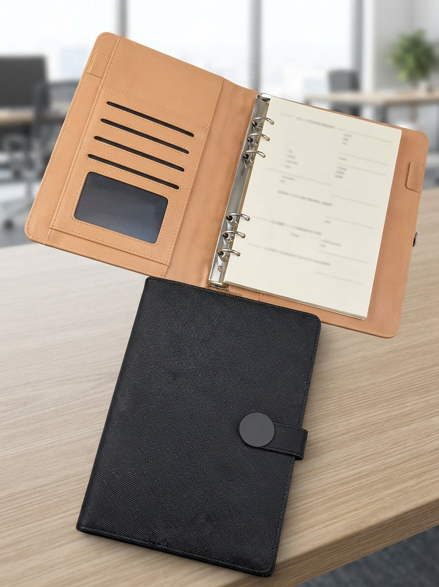 Organiser Diary with Card Slots - lifestyle desk shot - Meru Trophy corporate gifting