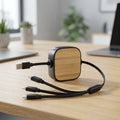 Bamboo Retractable Multi Charging USB Cable - lifestyle - Meru Trophy corporate gifting