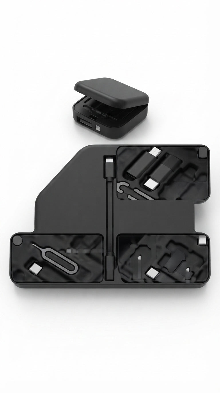 Wooden Cable Organiser and Multi-Port Kit - Black - Meru Trophy corporate gifting
