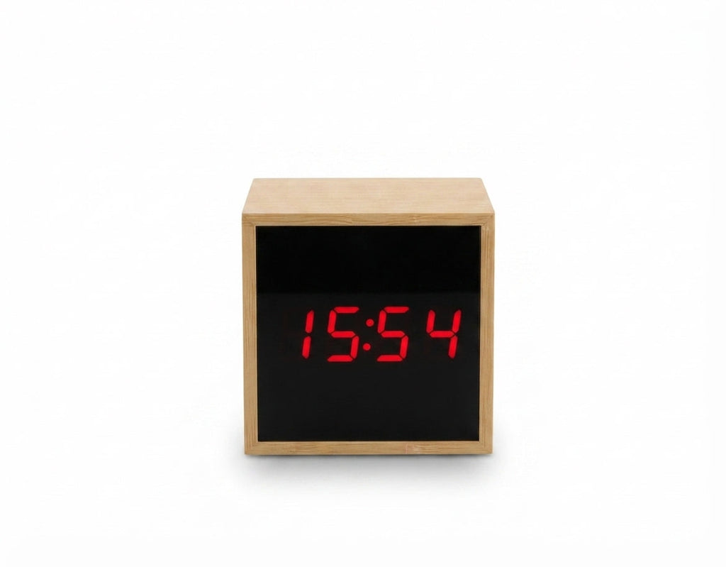 Bamboo Cube Digital Clock - Bamboo - Meru Trophy corporate gifting