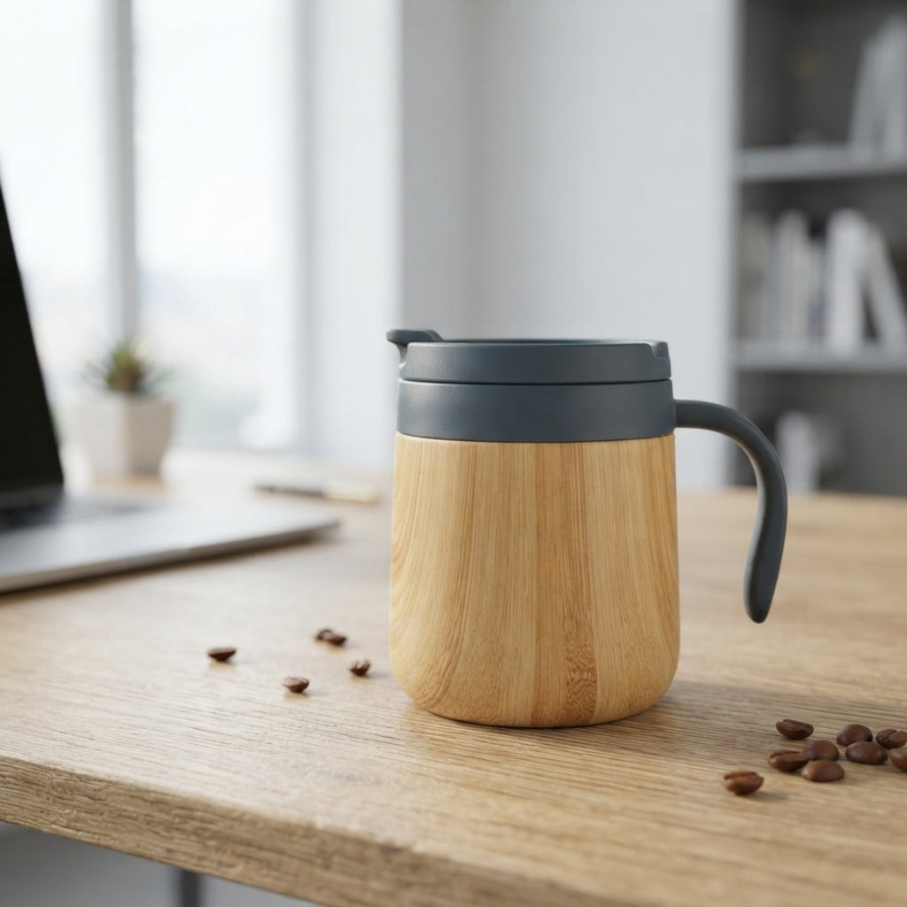 Wooden Block LED Digital Clock - lifestyle desk shot - Meru Trophy corporate gifting