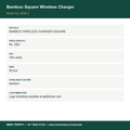 Bamboo Square Wireless Charger - spec card - Meru Trophy corporate gifting