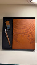 Textured Leather Diary, Pen & Card Holder Set - Tan Pattern