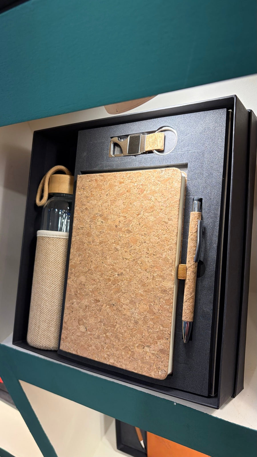 Steel Bottle, Cork Notebook & Wood Coaster Gift Set