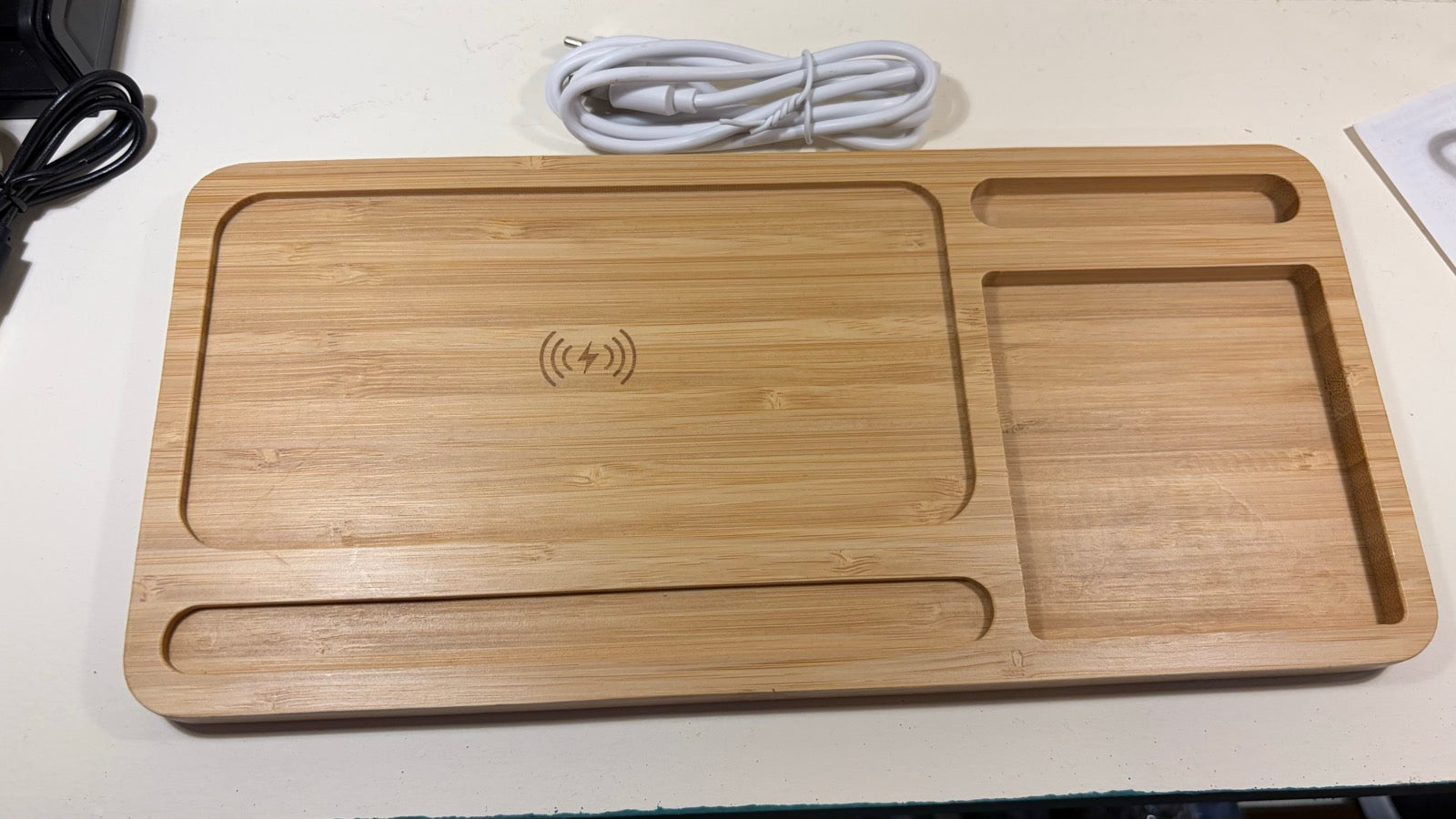 Bamboo Desktop Wireless Charger Storage Tray