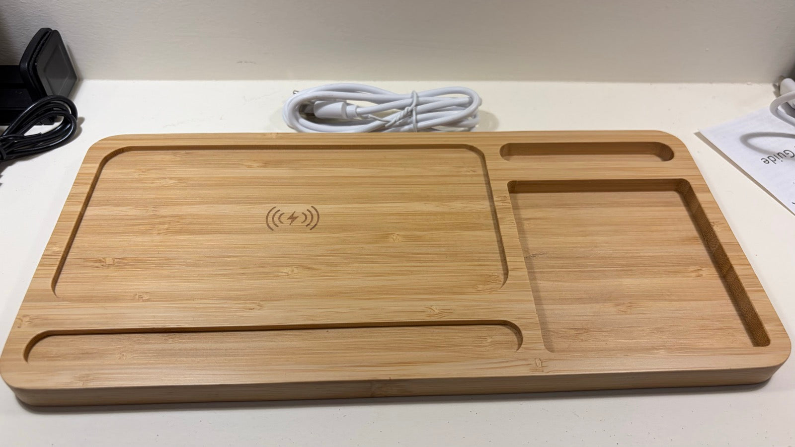 Bamboo Desktop Wireless Charger Storage Tray
