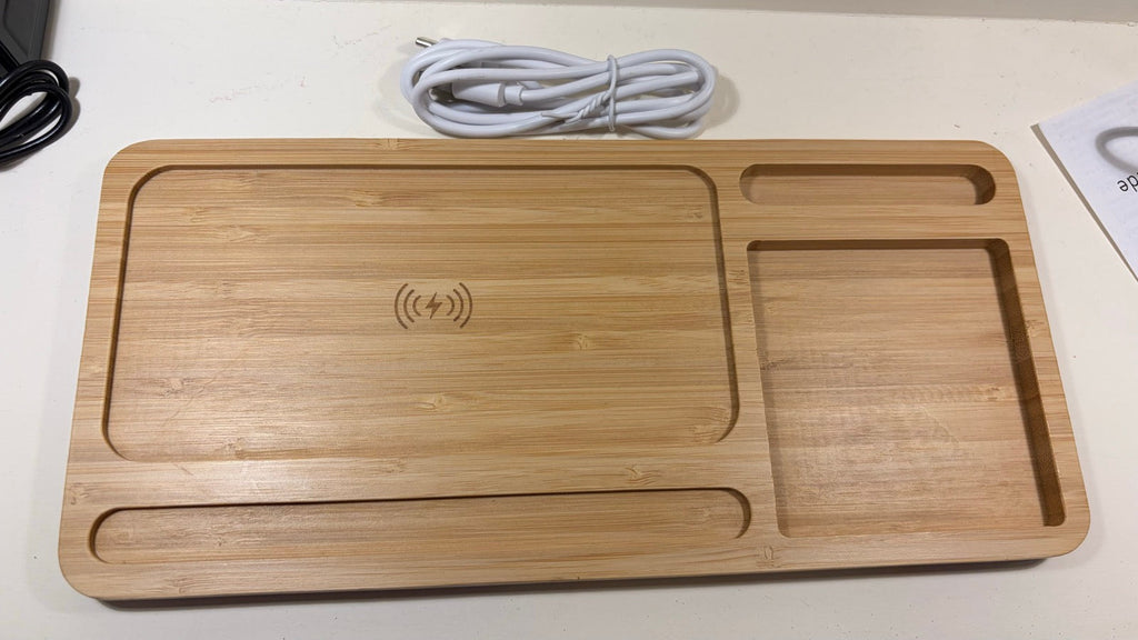 Bamboo Desktop Wireless Charger Storage Tray