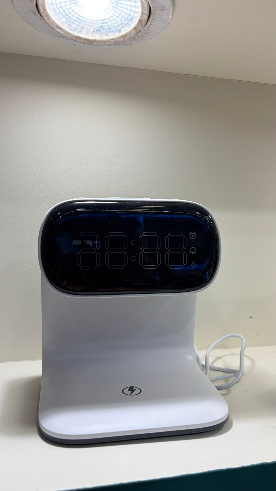 Digital Clock with Wireless Charger - White