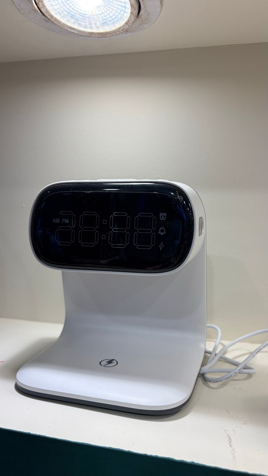 Digital Clock with Wireless Charger - White
