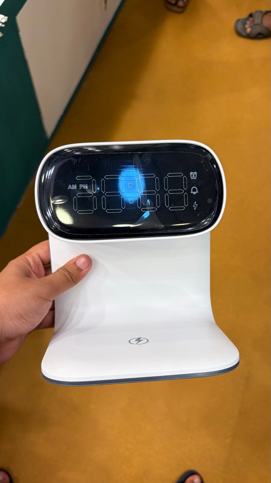 Digital Clock with Wireless Charger - White