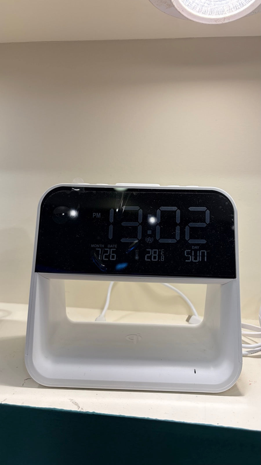 Digital Clock with Wireless Charger - White