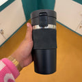 Compact Coffee Tumbler with Flip Lid - Black - real product photo