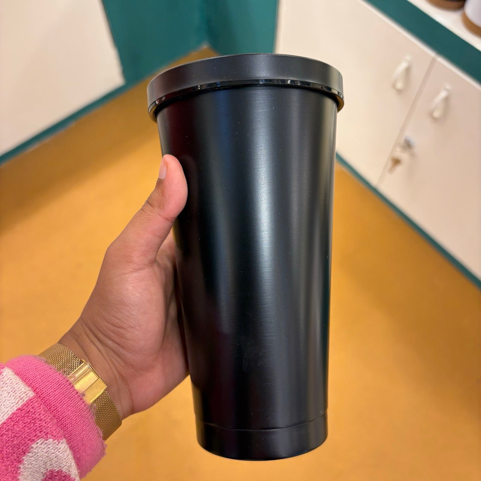 Insulated Travel Tumbler with Flip Lid - Black - real product photo