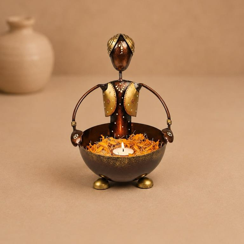 Aashish Folk Figurine Bowl Tealight Holder, handcrafted metal craft