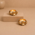 Pushkar Floral Brass Tealight Pair, handcrafted metal craft