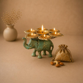 Gaja Jyoti Verdigris Elephant Diya Tray, handcrafted metal craft