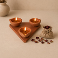 Trikon Deep Kagzi Pottery Triangular Diya Set, handcrafted Kagzi pottery
