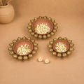 Moti Traya Metal Pearl-Rimmed Urli Set, handcrafted Metal Craft (Moradabad)