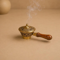 Loban Prabha - II Brass Wood-Handle Incense Burner, handcrafted brass metal craft