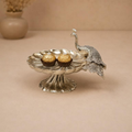 Mayura Chandi Silver Peacock Stand, handcrafted metal craft