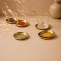 Rangoli Saaj Brass Coaster Set, handcrafted metal craft