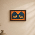 Kamadhenu Framed Brass Cows With Jharokha, handcrafted Metal Craft