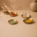 Enamel Brass Coaster Dabara Set, handcrafted Metal Craft