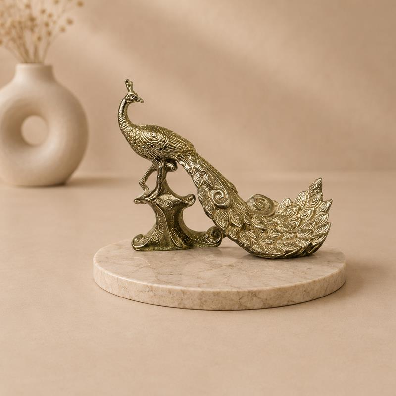 Metallic Peacock Sculpture II, handcrafted metallic