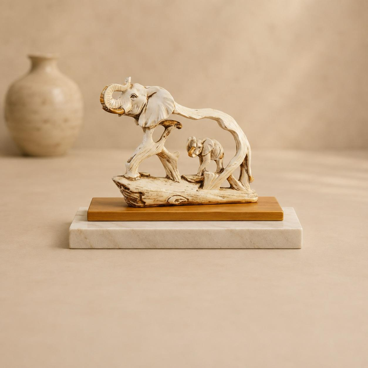 Resin Elephant with Calf Sculpture, handcrafted resin