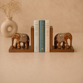 Gaja Inlaid Wood Elephant Bookends, handcrafted Punjab wooden inlay