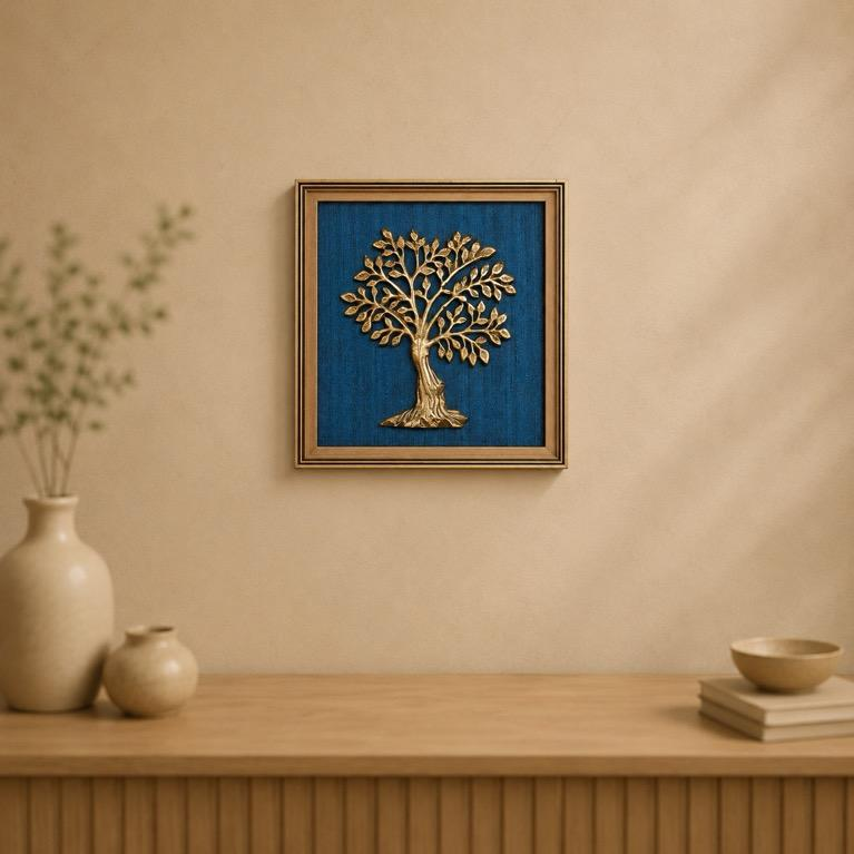 Neel Vriksha Blue Backdrop Metal Tree Wall Frame, handcrafted metal craft