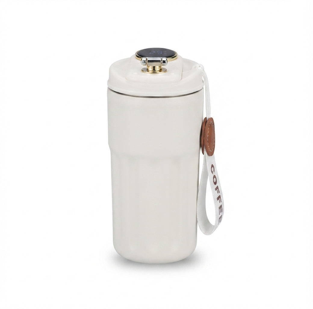 Smart Display Coffee Flask with Strap - White - Meru Trophy corporate gifting