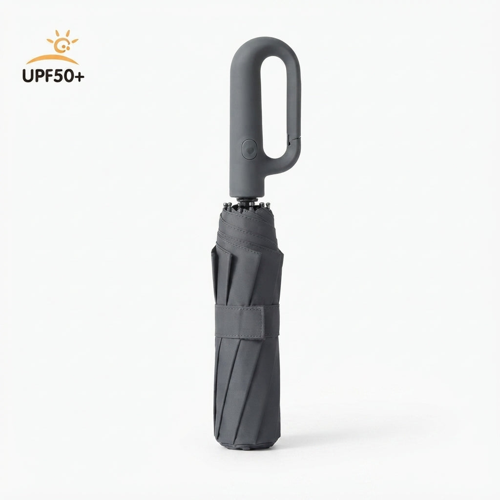 Folding Umbrella with Carabiner Handle - Black - Meru Trophy corporate gifting