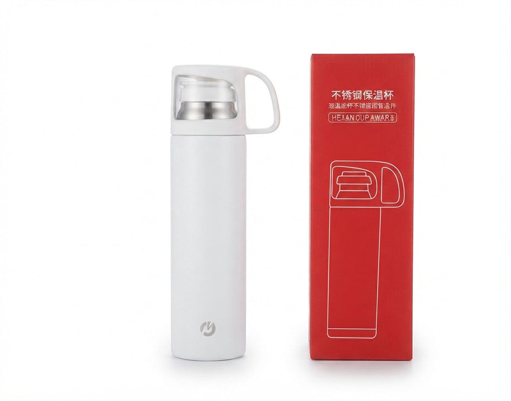 Vacuum Flask with Cup Lid and Gift Box - White - Meru Trophy corporate gifting