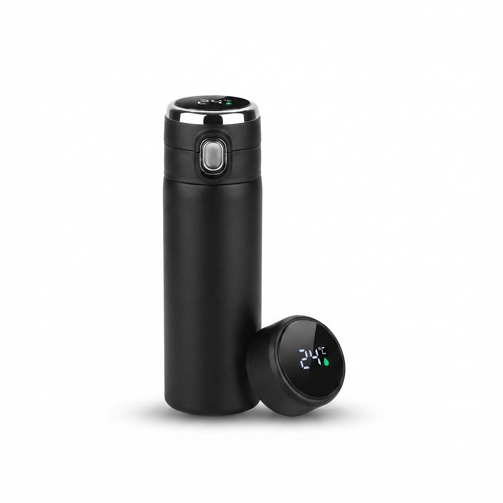 Temperature Display Flip-Lock Smart Flask - Black - Meru Trophy corporate gifting