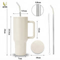 Large Vacuum Tumbler with Handle and Straw - Cream - Meru Trophy corporate gifting