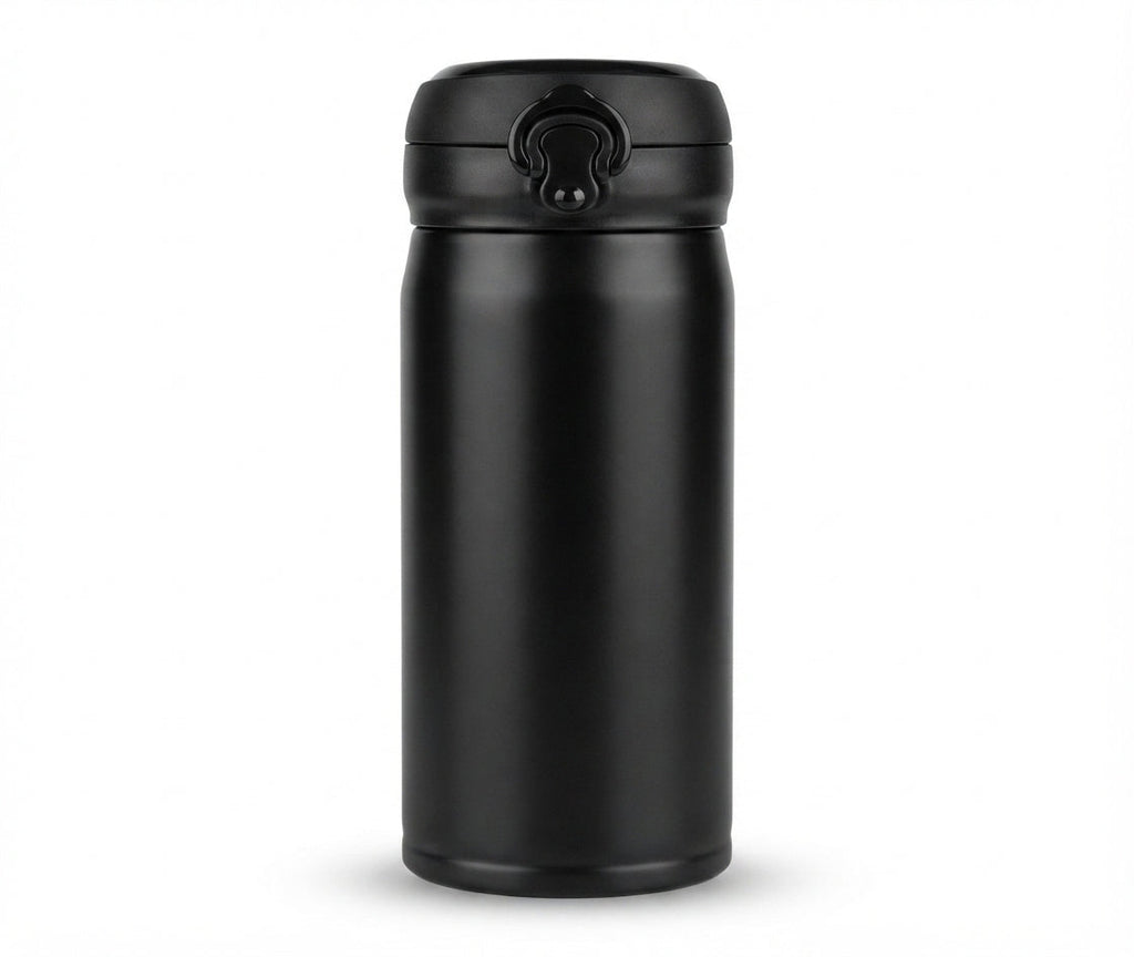 Vacuum Flask with Cup Handle Lid - Black - Meru Trophy corporate gifting
