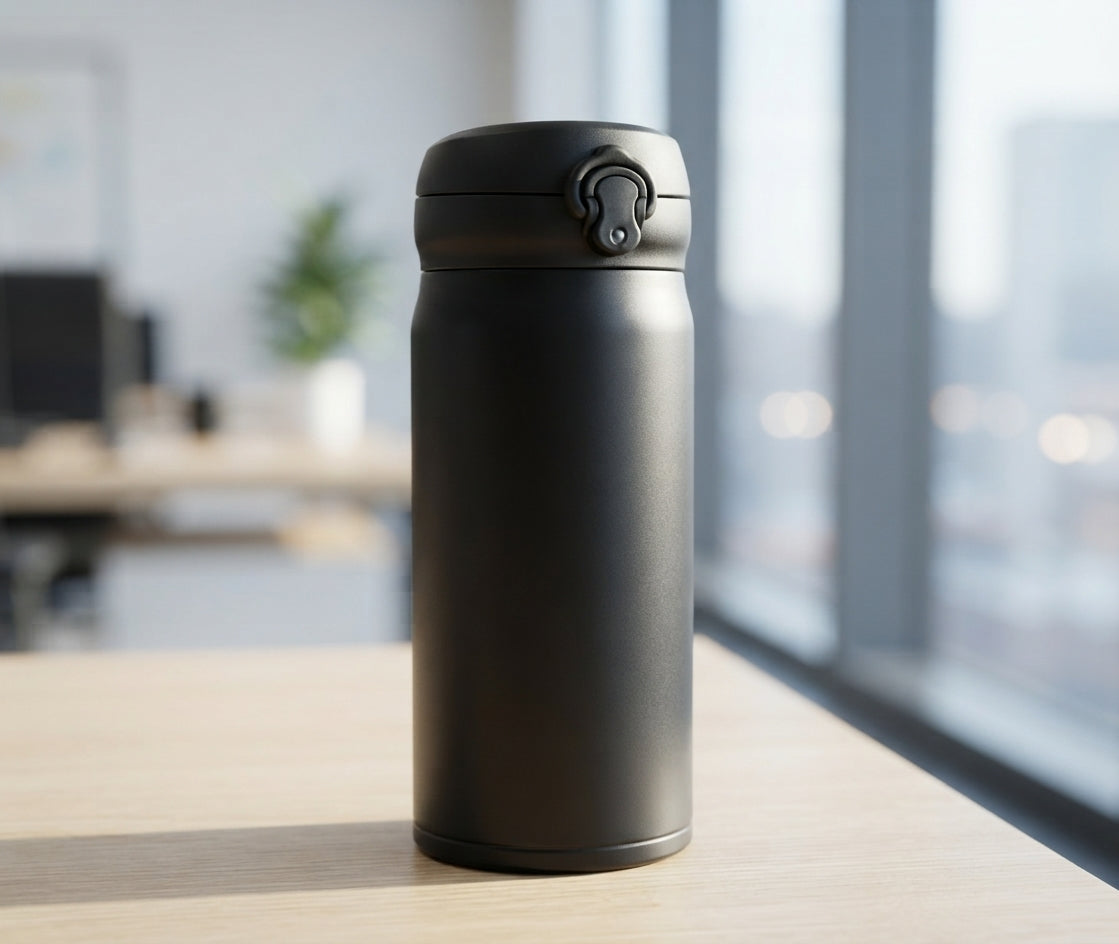 Vacuum Flask with Cup Handle Lid - lifestyle - Meru Trophy corporate gifting