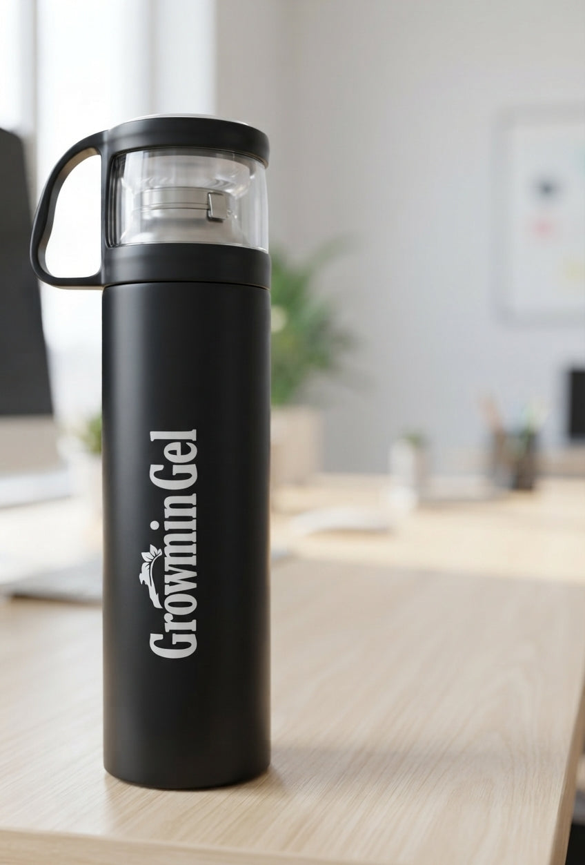 Vacuum Flask with Steel Cup Lid and Handle - lifestyle - Meru Trophy corporate gifting