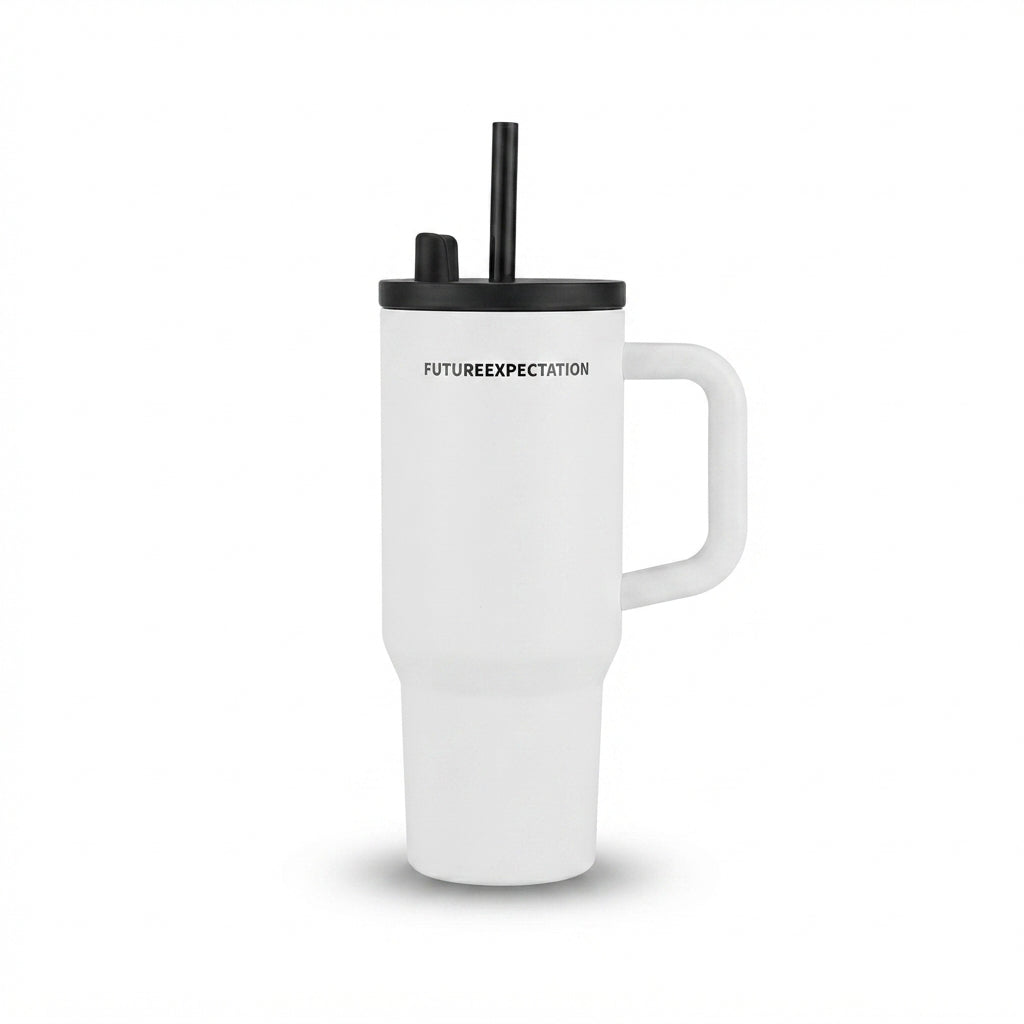 Vacuum Tumbler with Handle and Straw - White - Meru Trophy corporate gifting