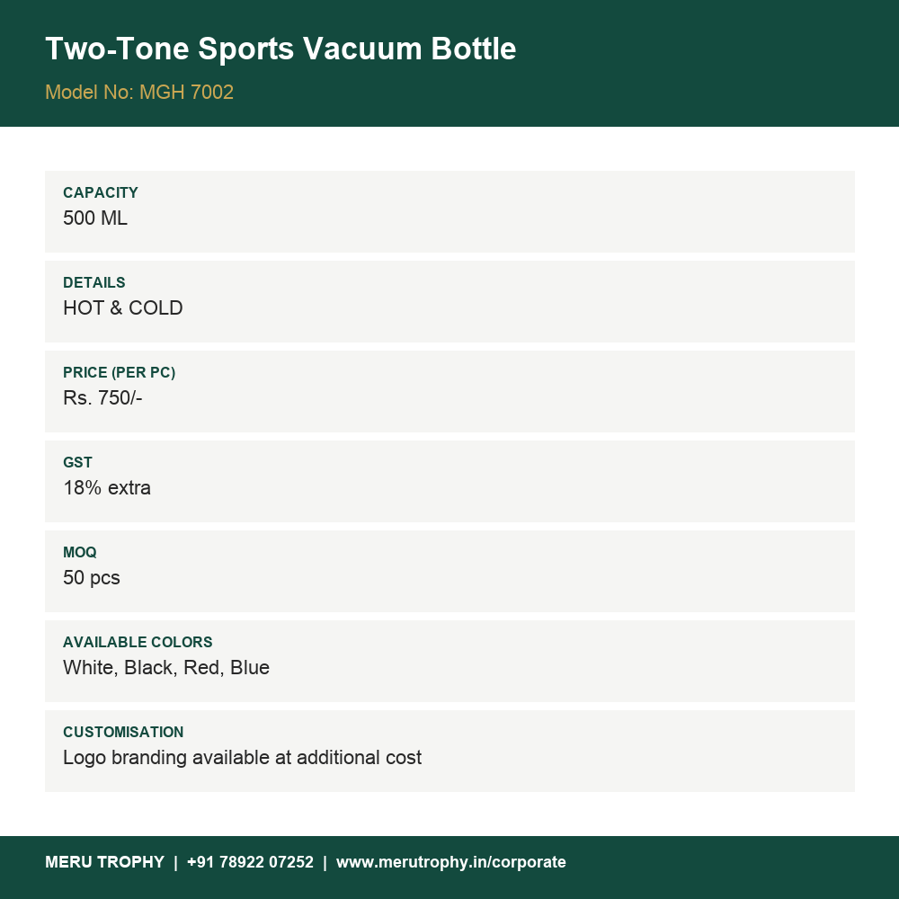 Two-Tone Sports Vacuum Bottle - product detail card - Meru Trophy corporate gifting