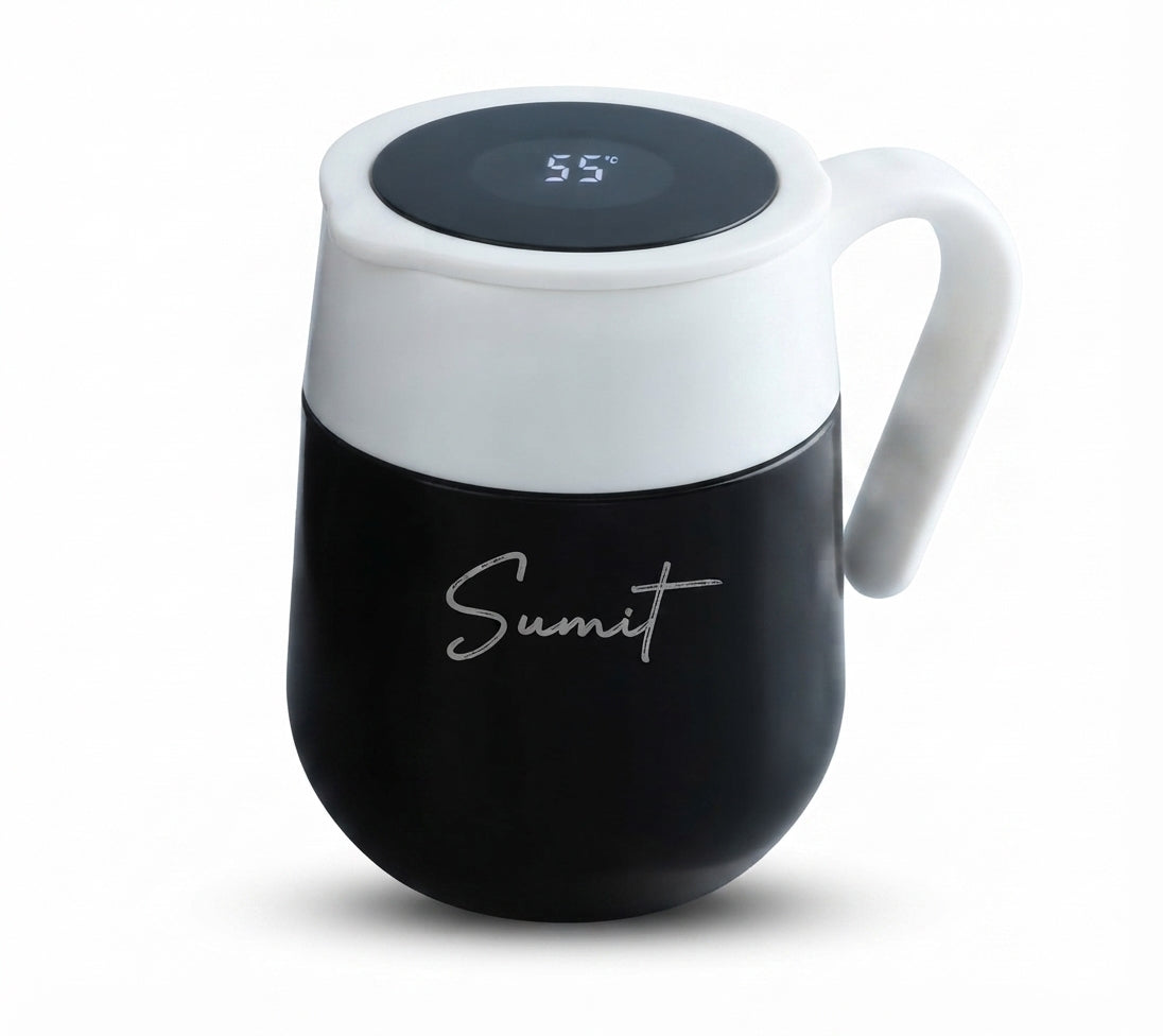 Temperature Display Smart Mug with Handle - Black - Meru Trophy corporate gifting