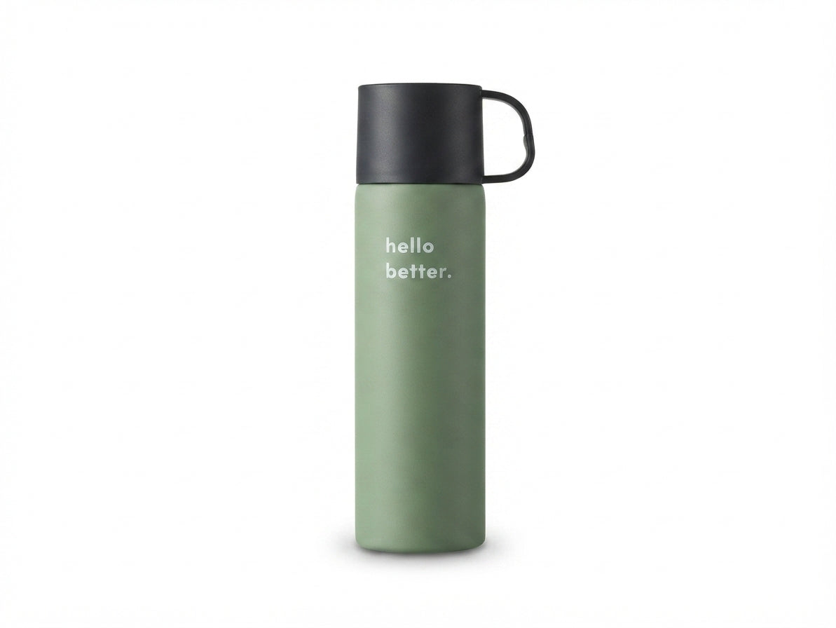 Pastel Vacuum Flask with Cup Handle Lid - Green - Meru Trophy corporate gifting