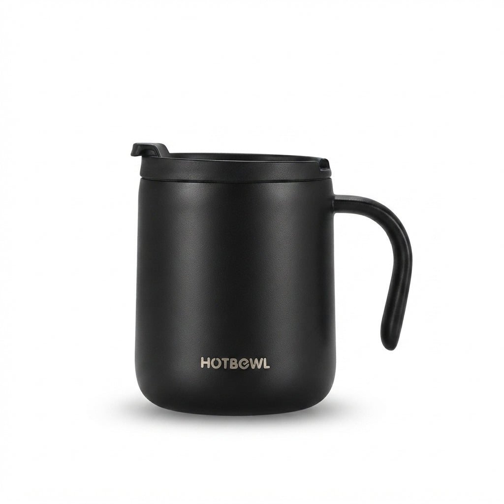 Insulated Office Coffee Mug with Handle - Black - Meru Trophy corporate gifting