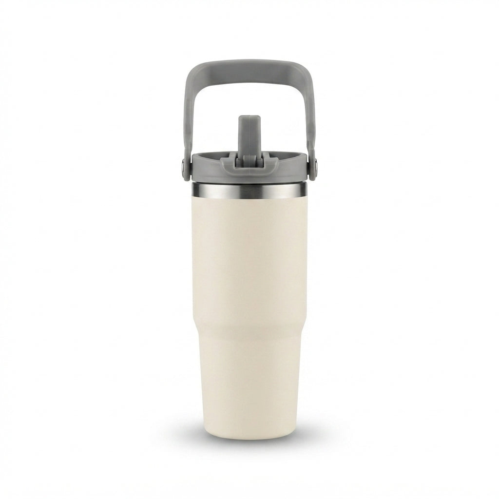 Vacuum Sipper Tumbler with Carry Handle - Cream - Meru Trophy corporate gifting