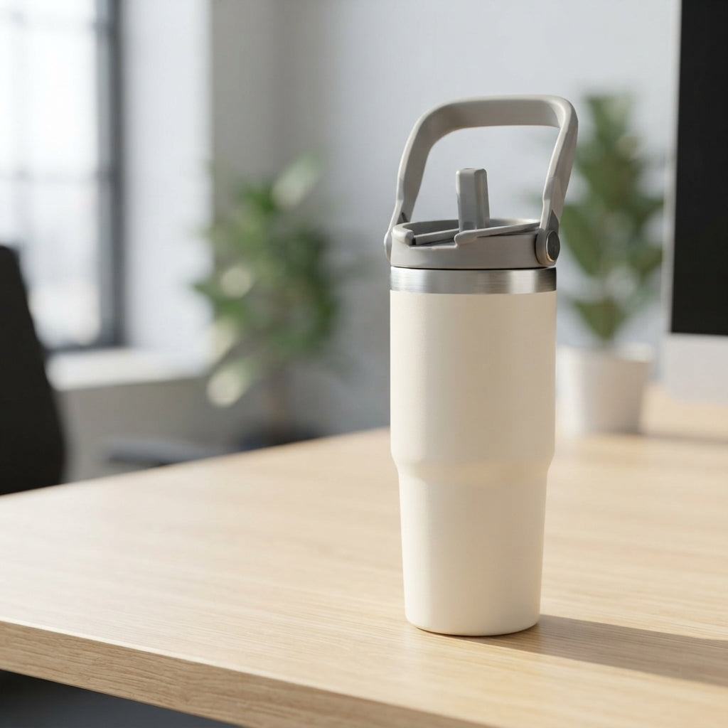 Vacuum Sipper Tumbler with Carry Handle - lifestyle - Meru Trophy corporate gifting