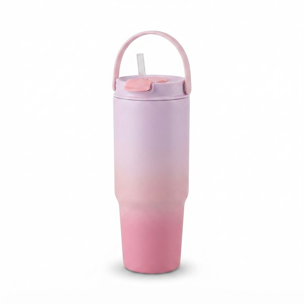 Pastel Gradient Vacuum Tumbler with Straw - Pink - Meru Trophy corporate gifting