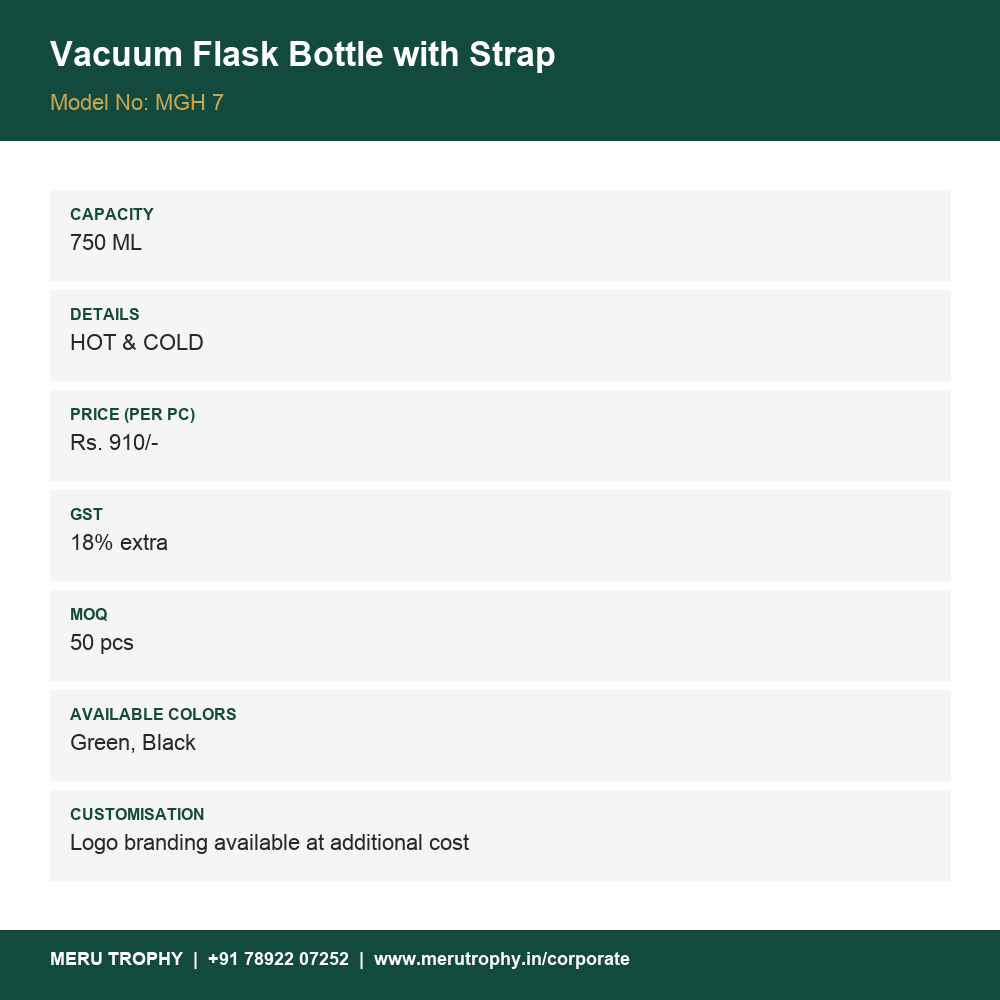 Vacuum Flask Bottle with Strap - details - Meru Trophy corporate gifting